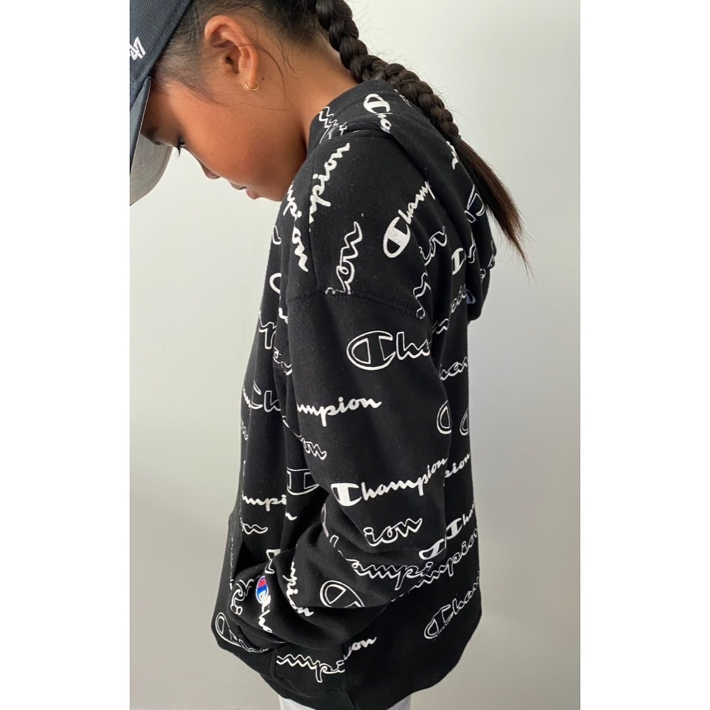Champion Hoodie Sleeve Black White Children Boys Size M